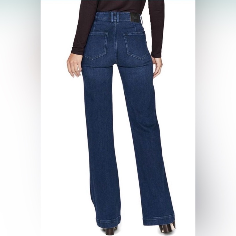 PAIGE Dark Blue High-Rise Flare Jeans Button Fly Leenah Rosaria Womans Size 31